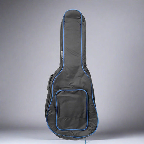 Armor Heavy Padded Black Acoustic Guitar Gig Bag With Blue Piping